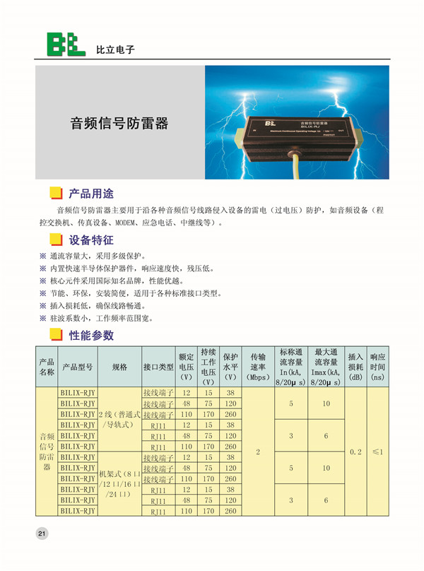 音頻信號防雷器